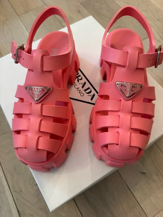 Prada Coral Pink Chunky Jelly Caged Sandals - Picture 2 of 10